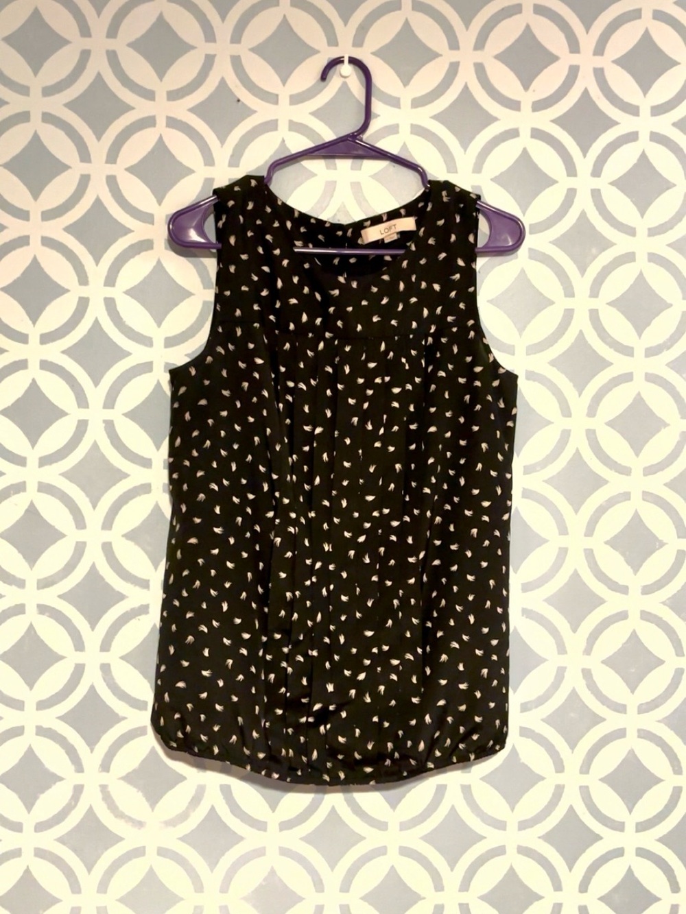 LOFT Black Printed Sleeveless Shell Blouse
